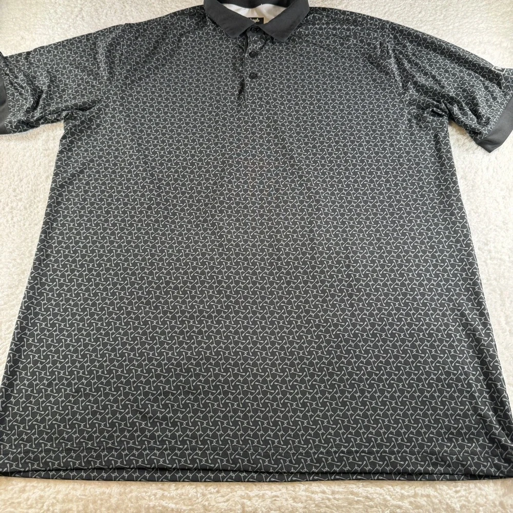 Waggle Golf Polo Shirt Short Sleeve Black Fishing Hook Print Stretch Men 2XL XXL - Picture 2 of 8